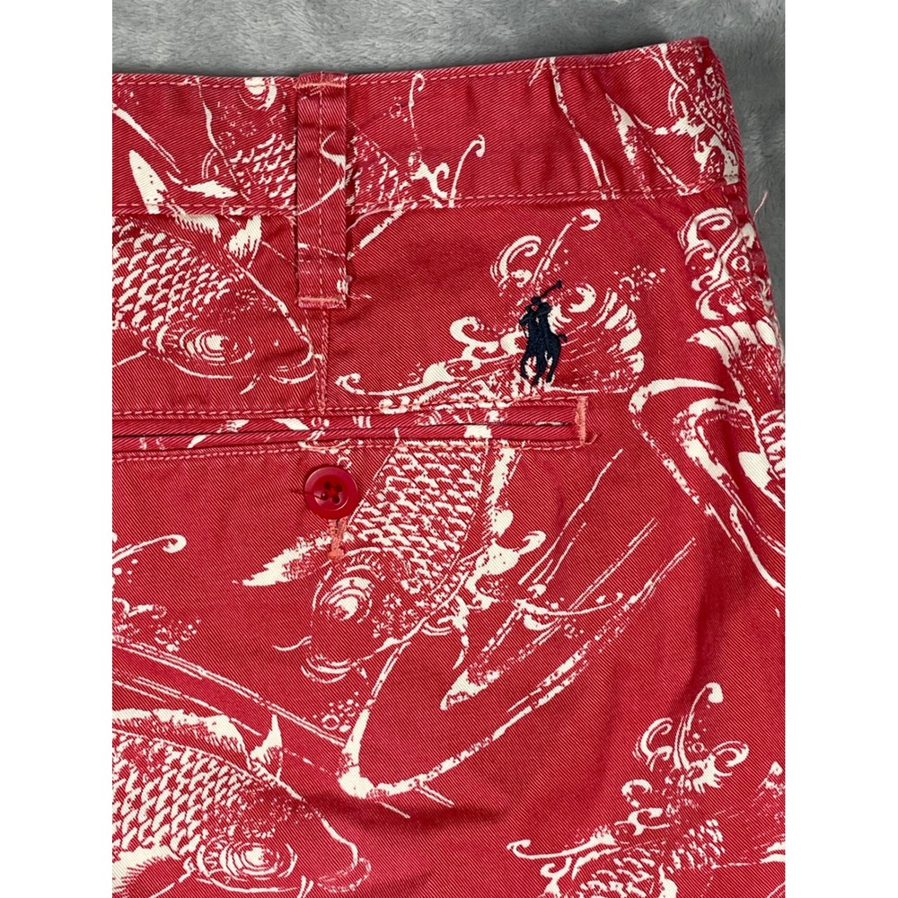 Polo Ralph Lauren Mens 35 Red Koi Fish Print Relaxed Fit Cotton Chino Shorts